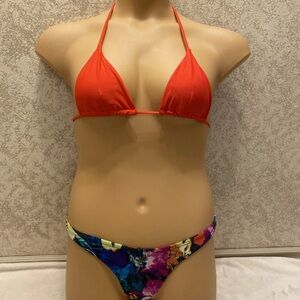 Elegant Red Bikini with Floral Bottom